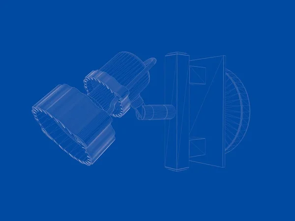 3d rendering of a blueprint lamp light holder isolate on a blue — Stock Photo, Image