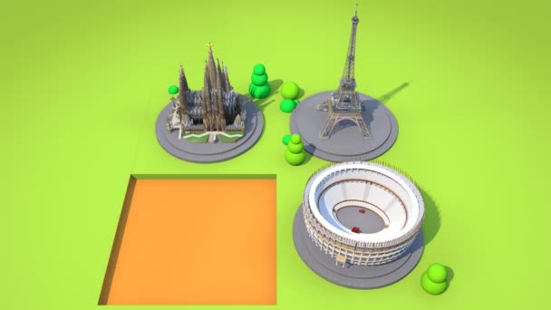 3d renderowania puzzle słynnych budynków w Europie dla podróżujących lub wybrać prezent niespodzianka dla par — Wideo stockowe