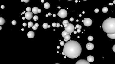 Siyah arkaplanda beyaz uçan kürenin 3 boyutlu görüntülenmesi