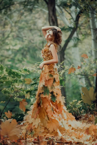 Fantastic girl in the autumn forest — Stock Photo, Image