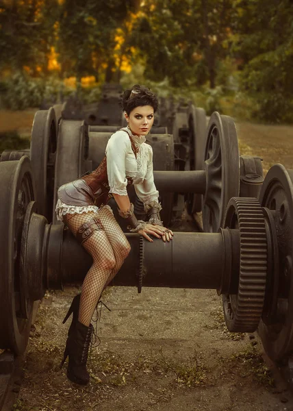 Flicka i en steampunk-stil — Stockfoto