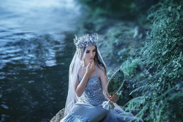 Young princess in a silver dress Stock Photo