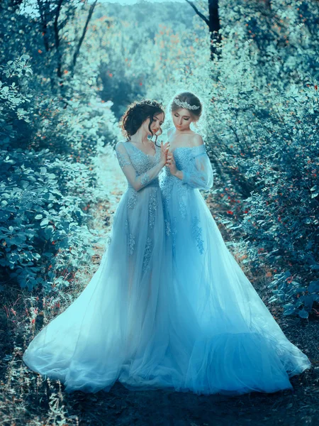 Duas meninas bonitas estão andando na natureza outono — Fotografia de Stock