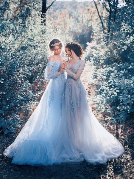 Twee mooie meisjes lopen in de herfst natuur — Stockfoto
