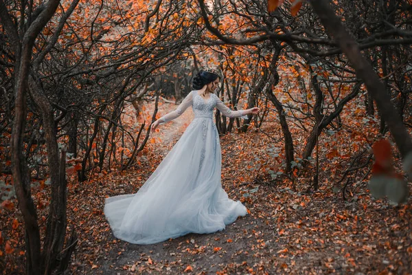 美丽的女孩在一个神话般的秋花园 — 图库照片