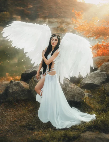 一个美丽的白色大天使从天而降 — 图库照片
