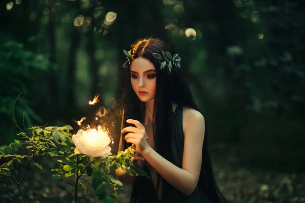 A fabulous, forest nymph with long hair — Stock Photo, Image