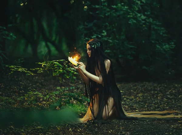 Una fabulosa ninfa del bosque con el pelo largo — Foto de Stock