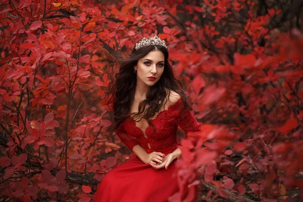 Prachtig meisje in een rode jurk. — Stockfoto