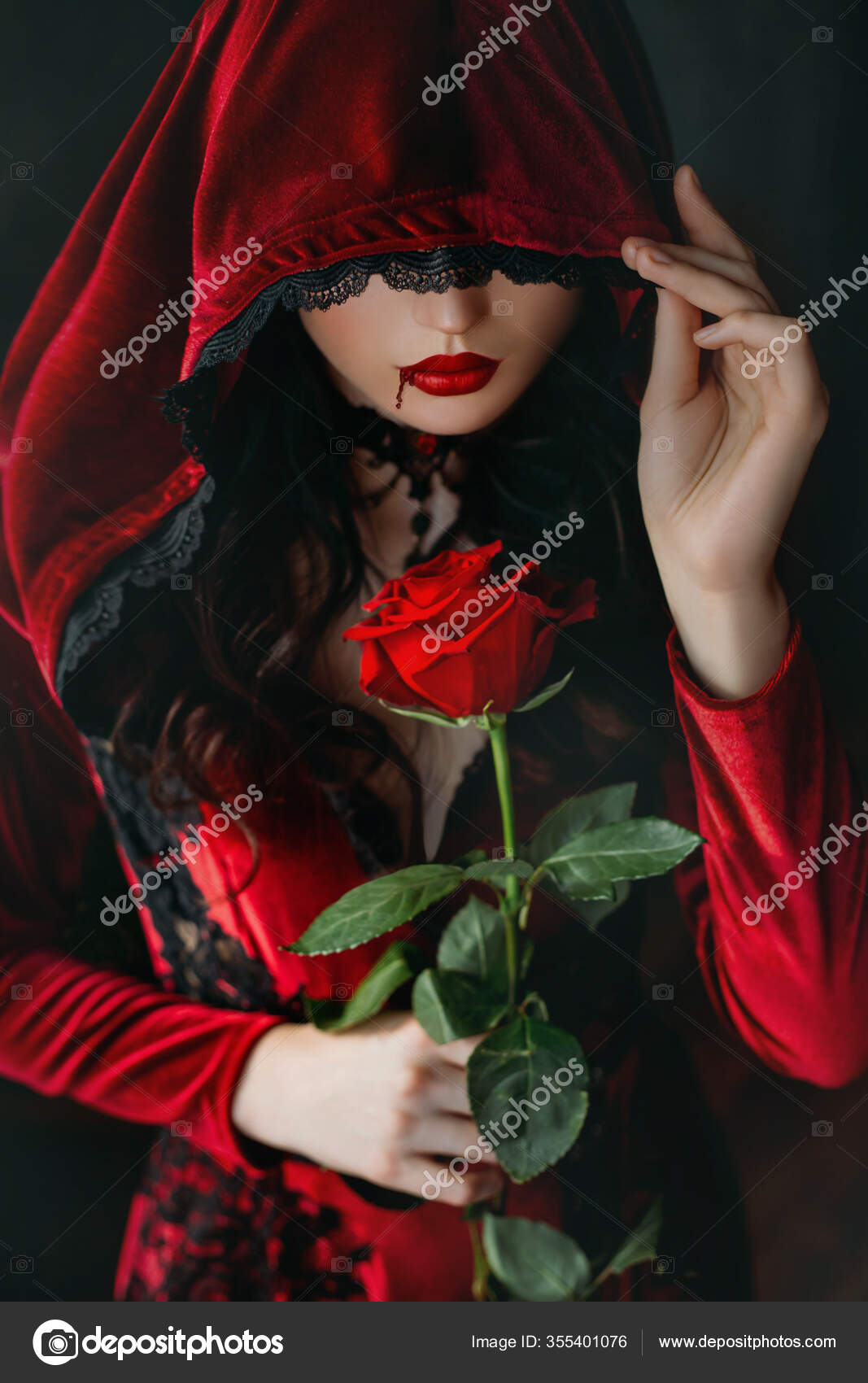 Gótico Bela Adormecida Princesa Medieval Vermelho e Preto vestido