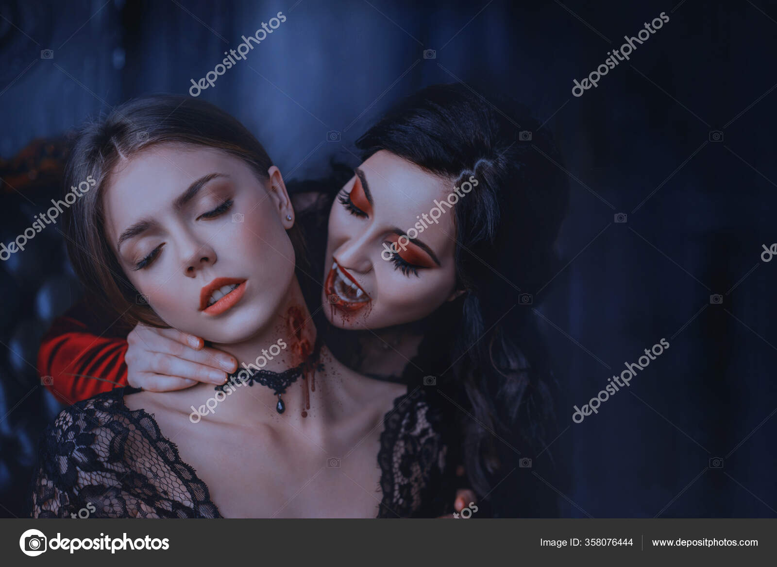 Portrait Of A Scared Girl With Blood On Her Face Looking At Camera