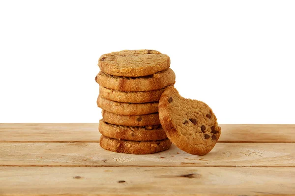 Chocolate Cookies and tea put on Wooden — Stock Photo, Image