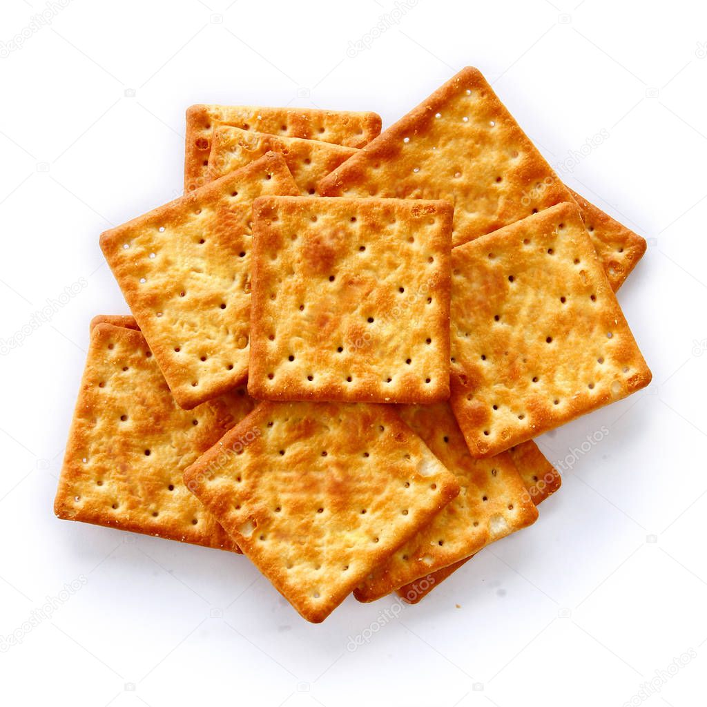 Salty Crackers are on white background.