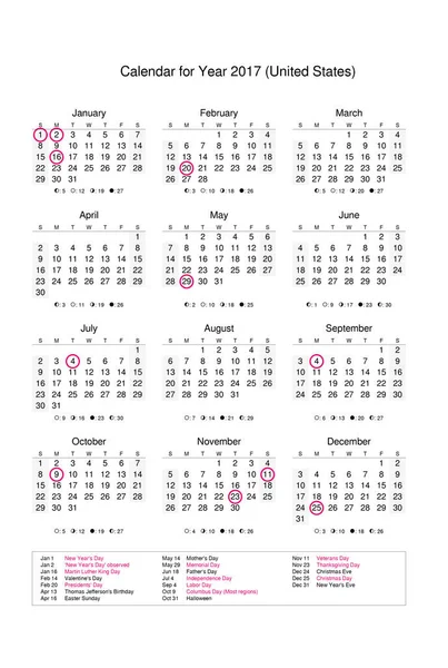 Calendar with marked holidays for USA — Stock Photo, Image