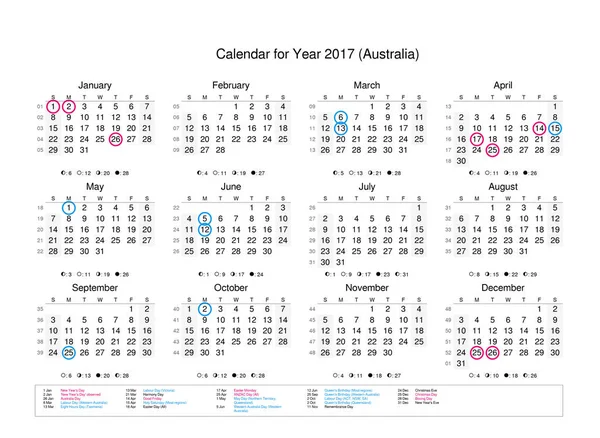 calendar with marked holidays for Australia
