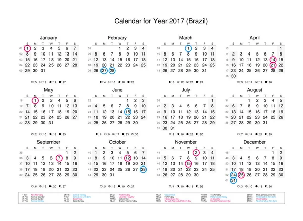 calendar with marked holidays for Brazil