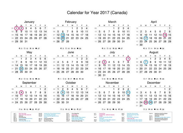 Calendário com feriados marcados para o Canadá — Fotografia de Stock