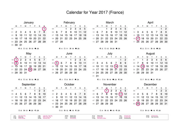 Kalendarz roku 2017, świąt i dni wolnych od pracy — Zdjęcie stockowe