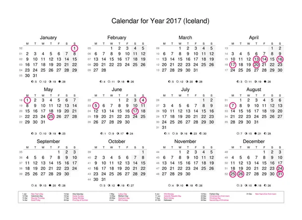 Calendar of year 2017 with public holidays and bank holidays