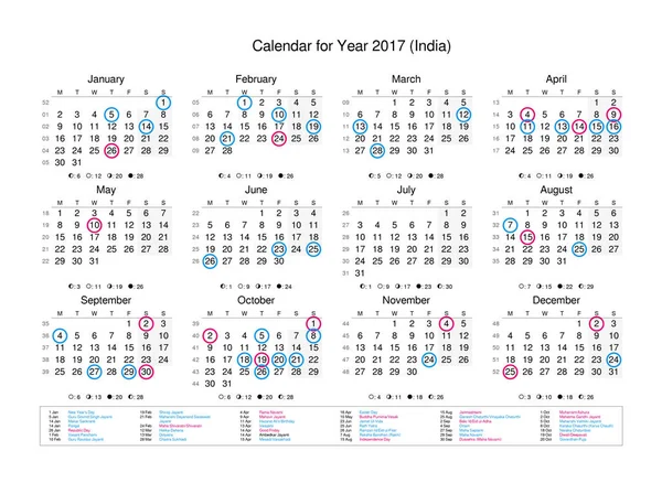 Calendario del año 2017 con festivos y festivos — Foto de Stock