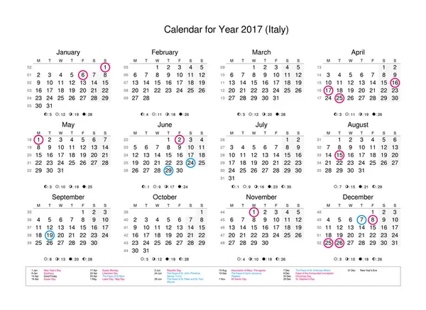 Calendario dell'anno 2017 con giorni festivi e festivi — Foto Stock