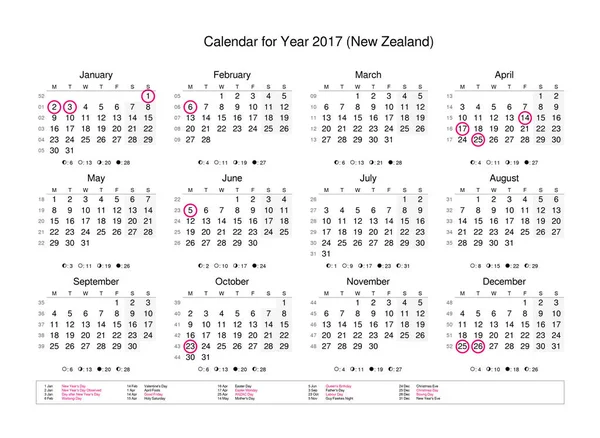 Kalender voor het jaar 2017 met feestdagen en nationale feestdagen — Stockfoto