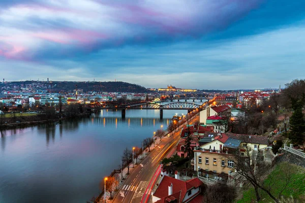 Prague panorama in the evening, view from Vysehrad — Stock Photo, Image