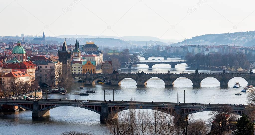 View of the most important bridges in Prague: Charles bridge, Pa