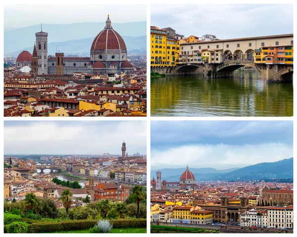 Floransa (Ponte Vecchio, Florence Cathedral, Duomo, çan kulesi İtalya fotoğrafları kolaj bir) — Stok fotoğraf