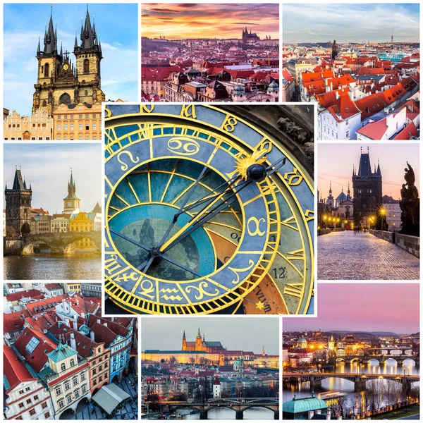 Collage fotografico da Praga, Repubblica Ceca. Collage include i principali punti di riferimento della città . — Foto Stock