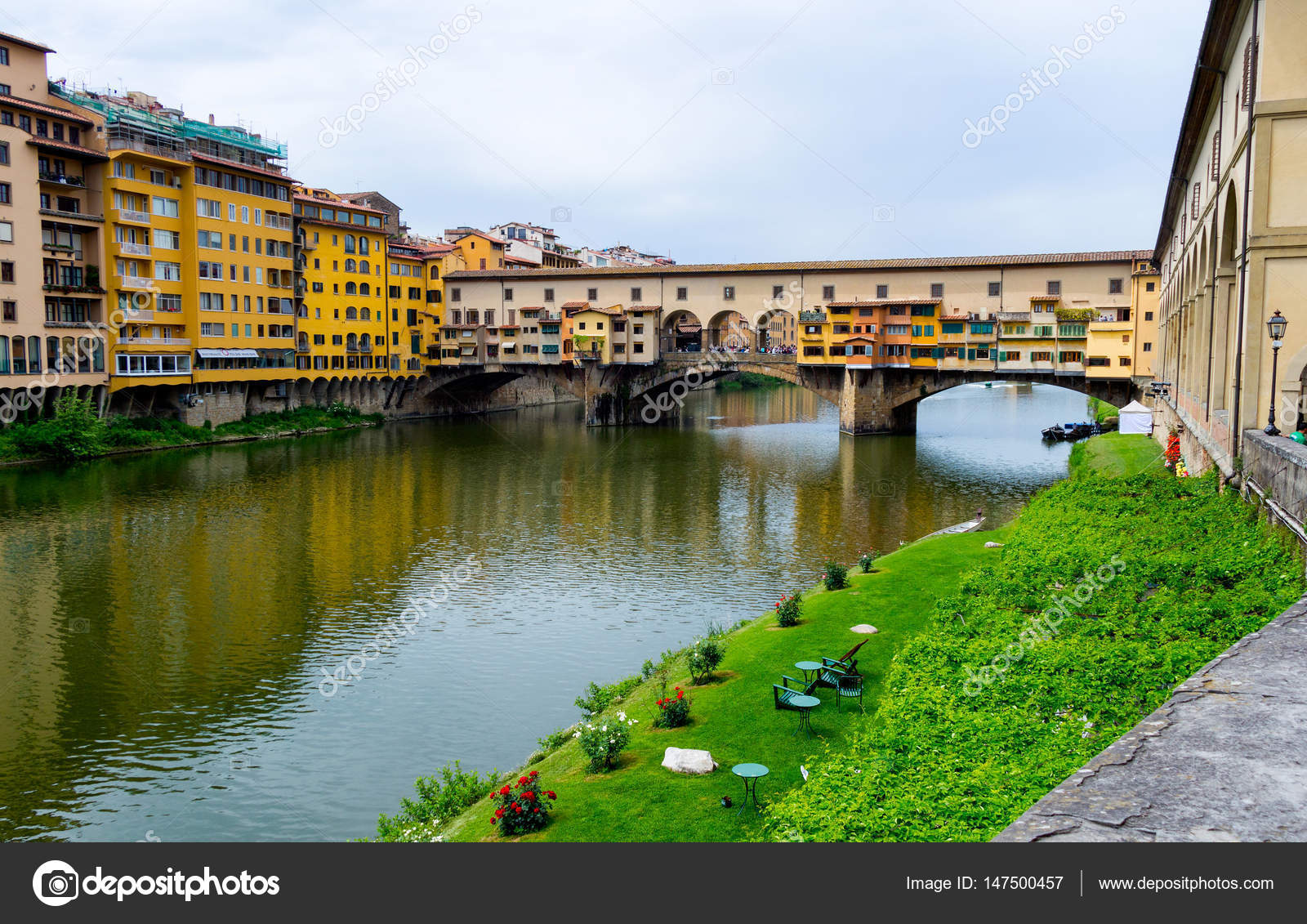 Ponte Vecchio Famous Old Bridge In Florence On The Arno River
