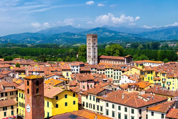 Veduta sulla città italiana di Lucca con tipici tetti in cotto — Foto Stock