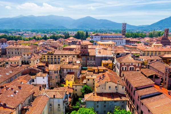 Vista aérea de Lucca (Toscana, Italia) durante una tarde soleada — Foto de Stock