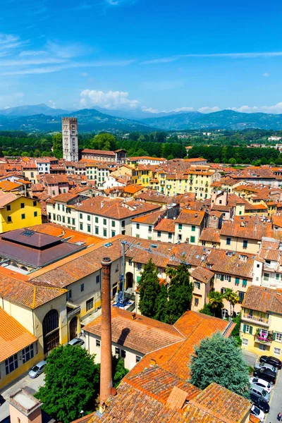 View over Italian town Lucca with typical terracotta roofs — Stock Photo, Image