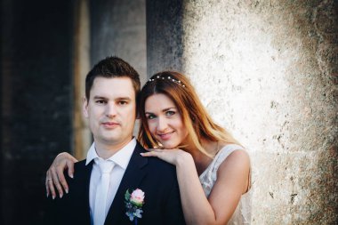 Gelin ve Damat Düğün pozlar önünde Pantheon, Rome, İtalya