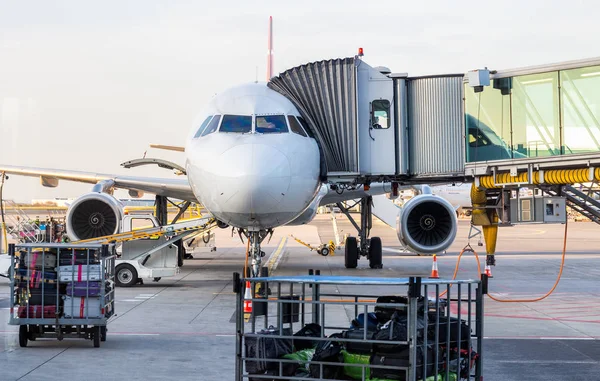 Carga de equipaje en el avión — Foto de Stock