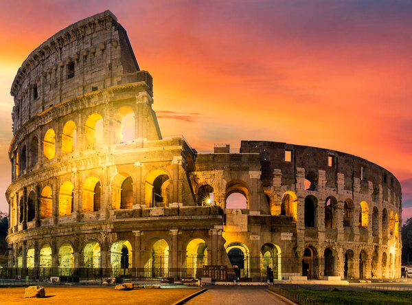 View of Colosseum in Rome at sunrise, Italy, Europe