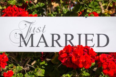 Sadece evli çiçekli beyaz arka plan üzerinde metin