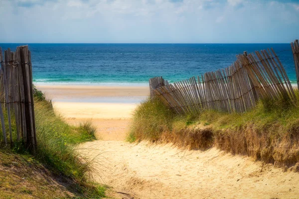 Pad naar zand strand met beachgrass. Weg naar het brede zandstrand Relax — Stockfoto