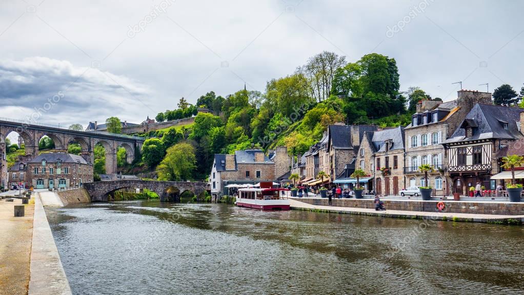 The picturesque medieval port of Dinan on the Rance Estuary, Bri