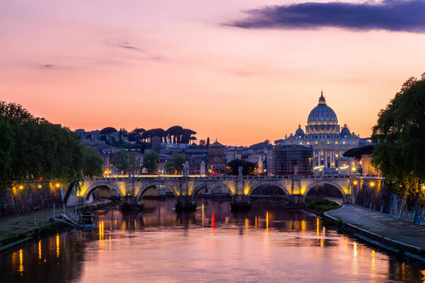 Vatican City, Rome, Italy, Beautiful Vibrant Night image Panoram