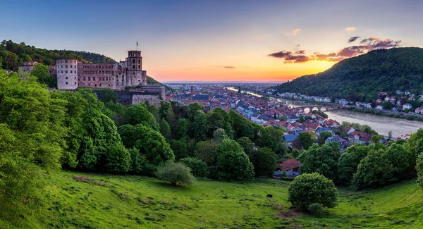 Panoramik manzaralı güzel Ortaçağ kenti Heidelberg C dahil