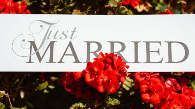 Sadece evli çiçekli beyaz arka plan üzerinde metin