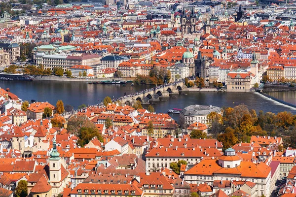 Autumn aerial view of houses and roofs of Prague old city town i — Stock Photo, Image