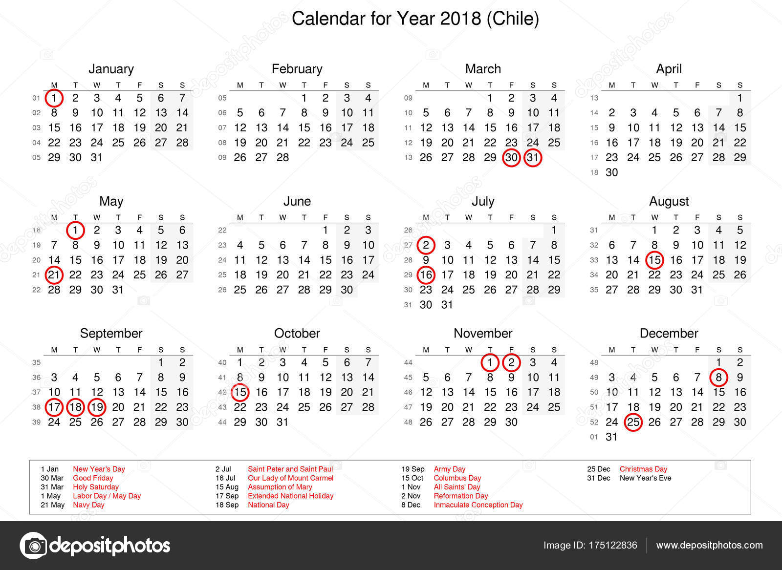 calendario 2018 chile