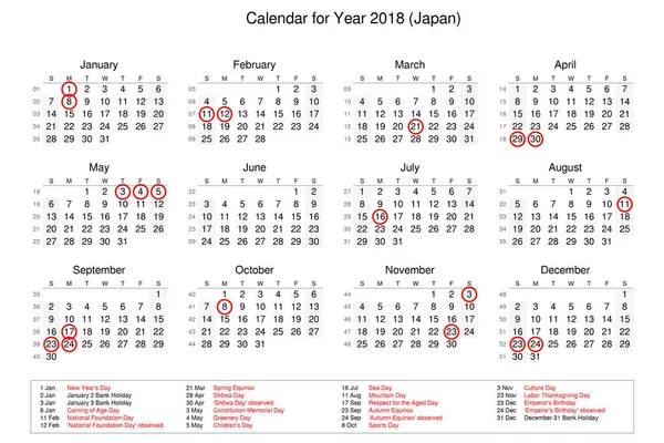 Calendar of year 2018 with public holidays and bank holidays for