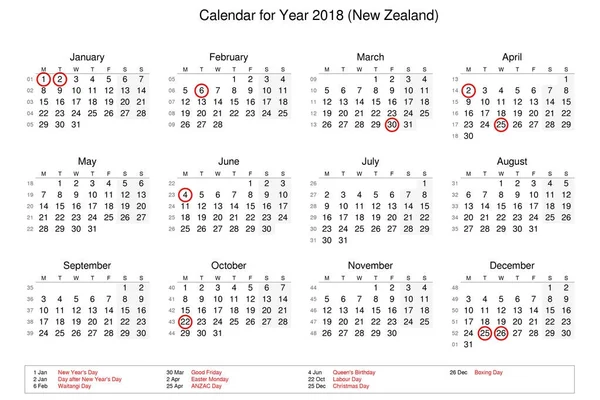 Calendar of year 2018 with public holidays and bank holidays for