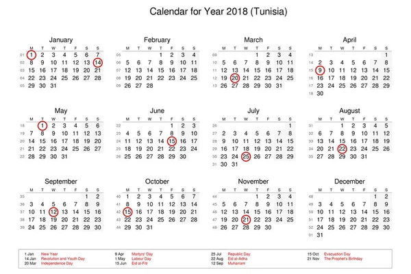 Calendar of year 2018 with public holidays and bank holidays for — Stock Photo, Image
