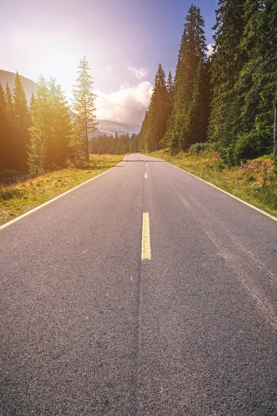 Camino de montaña. Paisaje con rocas, cielo soleado con nubes y b — Foto de Stock