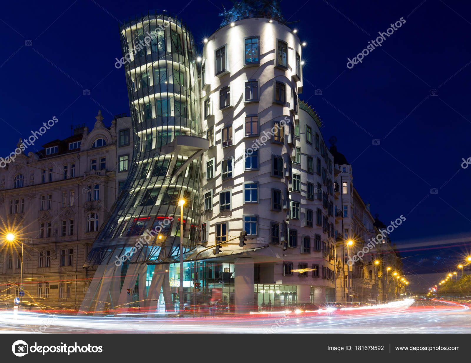 Dancing House Prague Night Czech Republic Stock Editorial Photo
